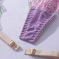 Gallery viewerに画像を読み込む, DEROSSI ライトパープル 花柄刺繍シアーレース ガーターランジェリー3点セット
