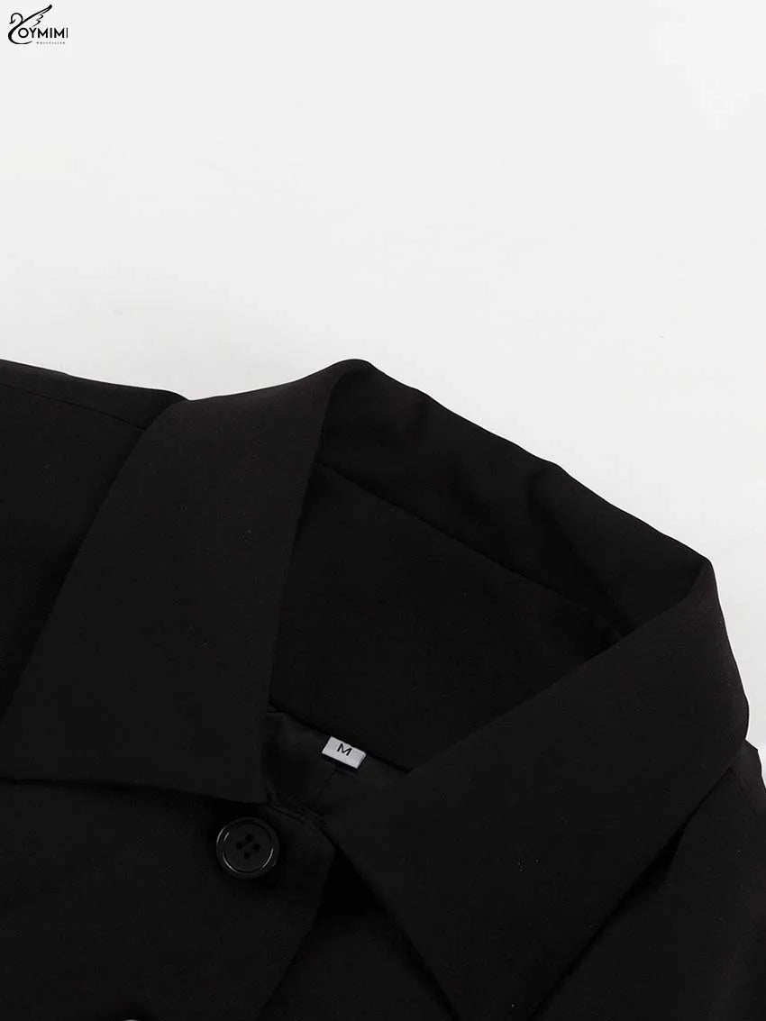 ブラックラペルカラーロングスリーブ ストレートミニドレス