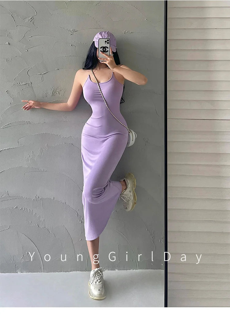 ８カラークリアストラップデザインホルターネックロングワンピース