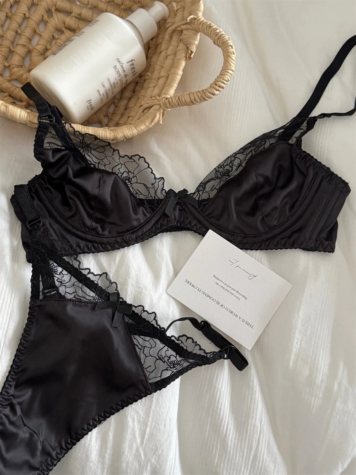 DeRossiパレスサテンレースブラショーツ2Pcs