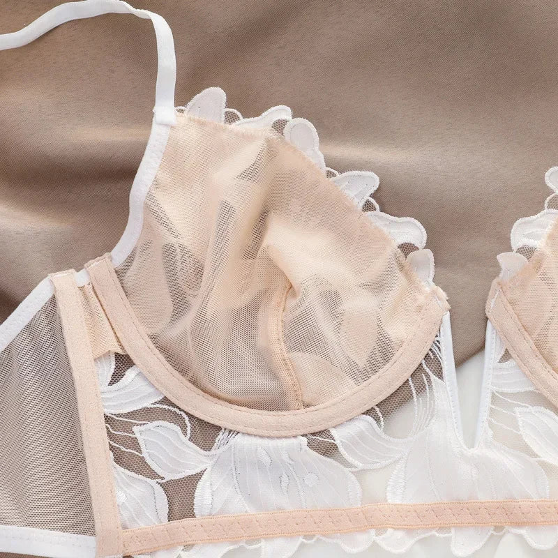 フローラル刺繍レースブラレットTバックショーツセット5カラバリ