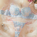 ピンクライトブルーファンシーパットレスブラTバックショーツセット2