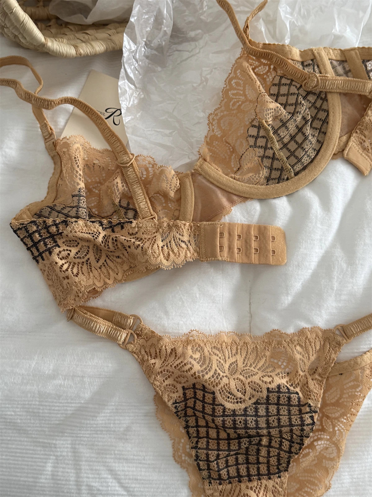 カジュアルチェックノンワイヤーブラショーツセット