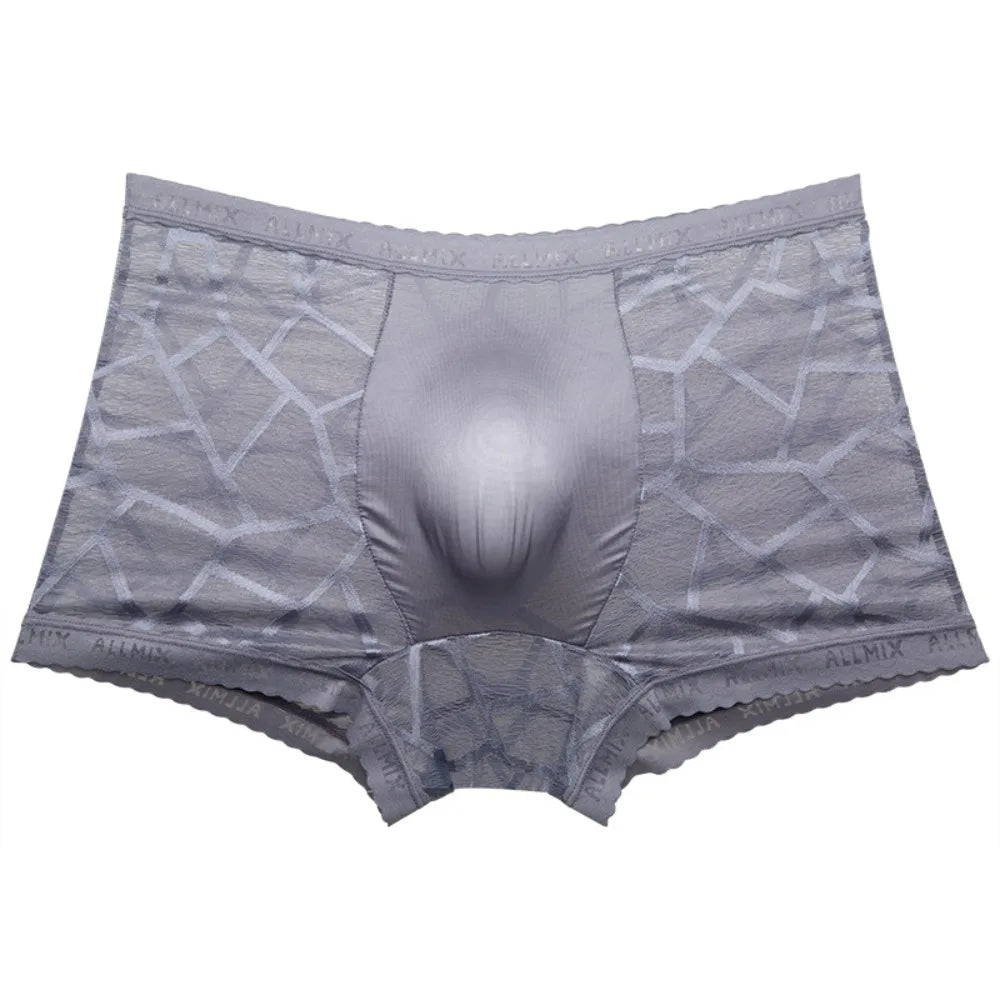 メンズチェックパターンシースルーレースボクサーショーツ