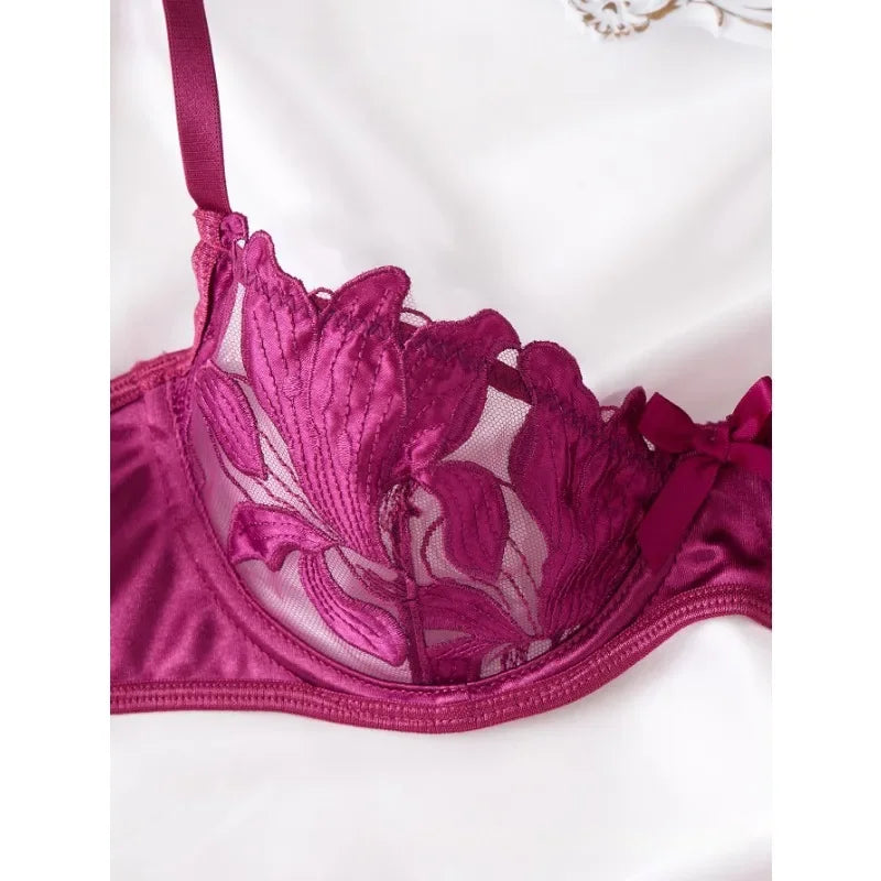 フローラル刺繍レースブラTバックショーツセット9カラバリ