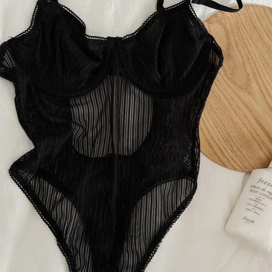 DeRossi シアーメッシュレース ホルターネック ボディスーツ