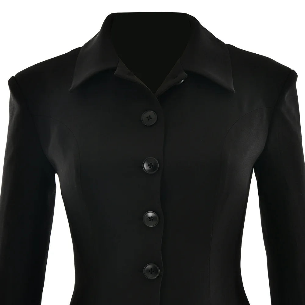 スリムブレザーワンピース（ロングスリーブ・ショルダーパッド付き）