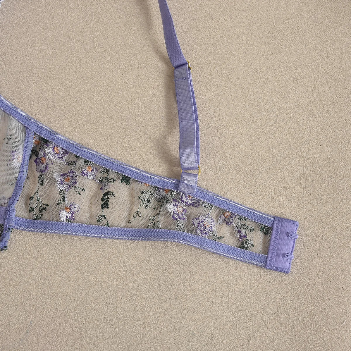 DEROSSI ラベンダー フローラルレース シアー ガーターランジェリーSET