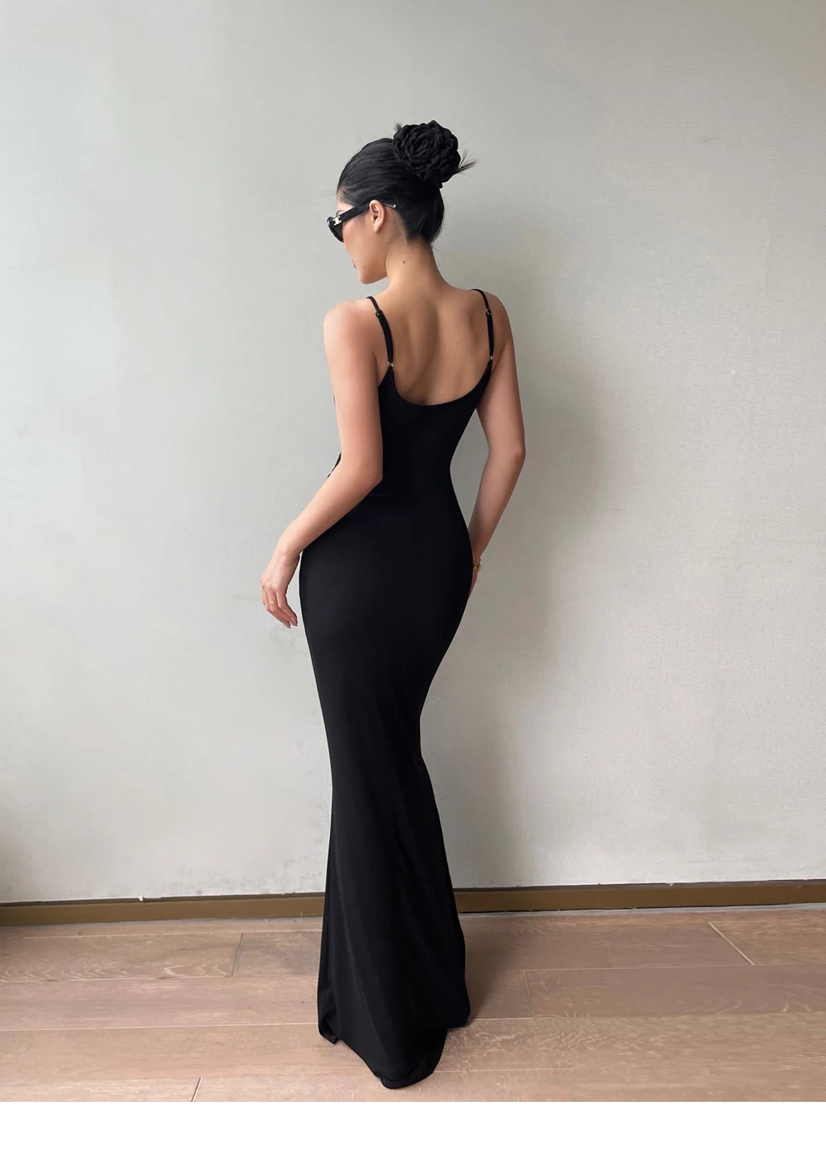 サマーブルースパゲティストラップロングドレスワンピース