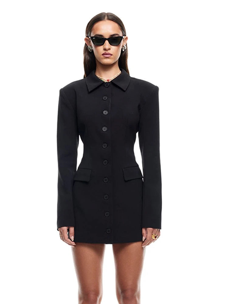 スリムブレザーワンピース（ロングスリーブ・ショルダーパッド付き）