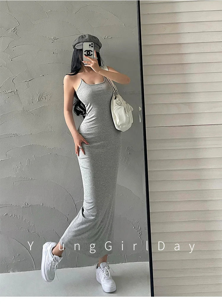 ８カラークリアストラップデザインホルターネックロングワンピース