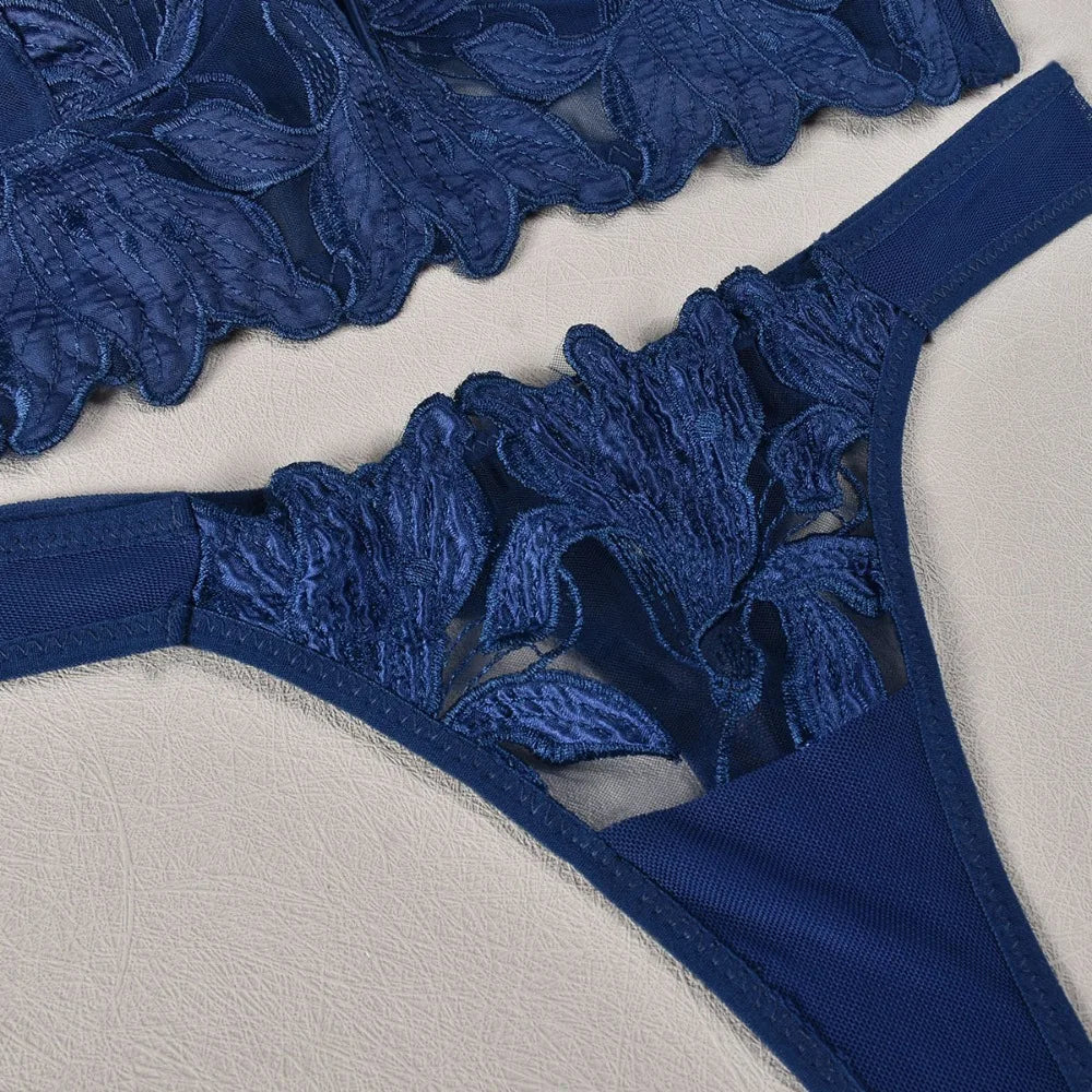 フローラル刺繍レースブラレットTバックショーツセット5カラバリ