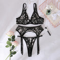 Gallery viewerに画像を読み込む, シアーブラック・フローラルセットディープVカットブラガーターショーツ3セット

