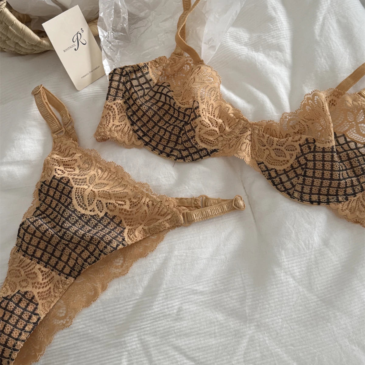 カジュアルチェックノンワイヤーブラショーツセット