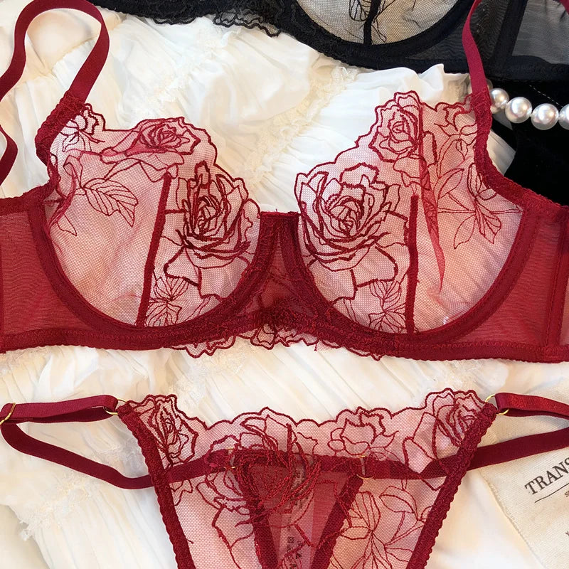 フレンチフローラルレース刺繍ブラショーツ2セット6カラーバージョン