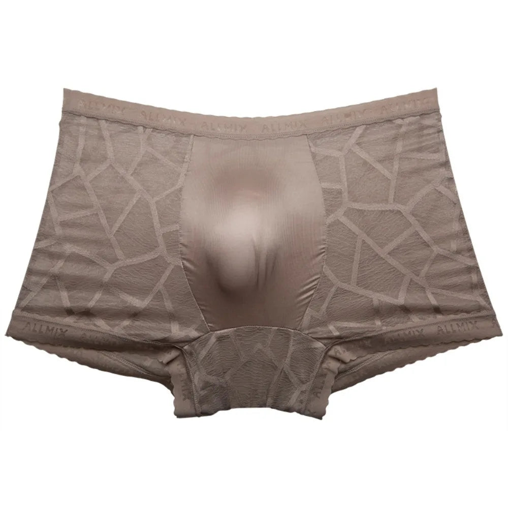 メンズチェックパターンシースルーレースボクサーショーツ