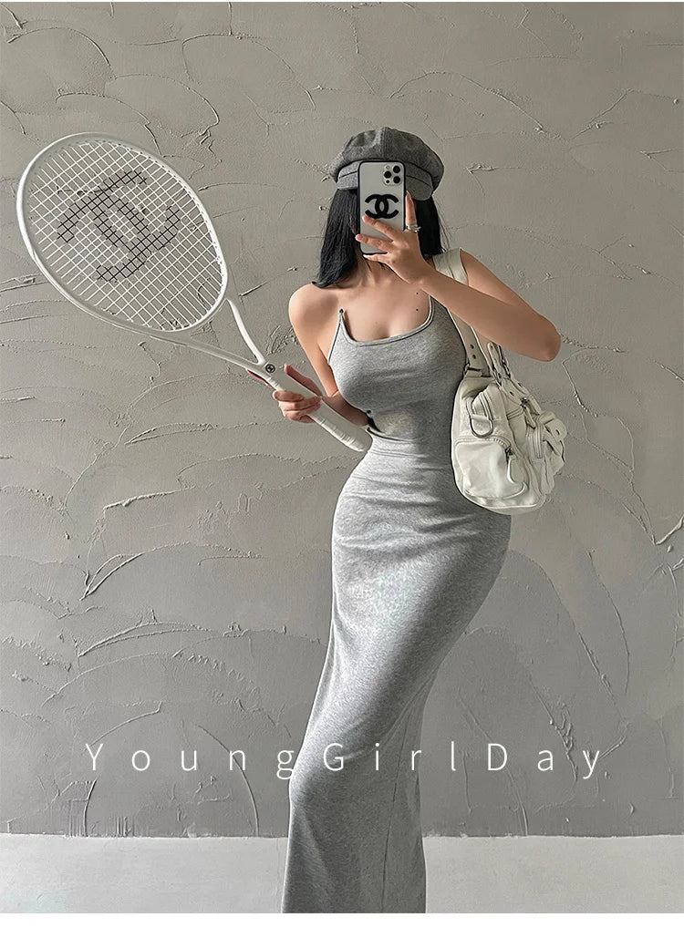 ８カラークリアストラップデザインホルターネックロングワンピース