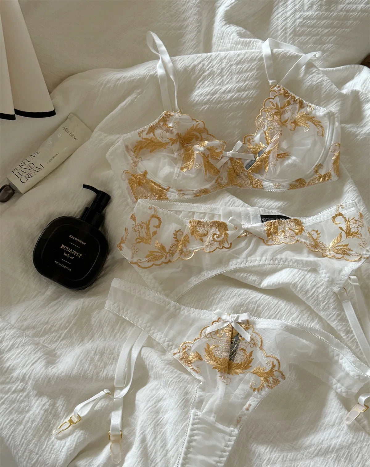 DeRossi ホワイトシアーレース・スカルプトリフトランジェリー 3セット