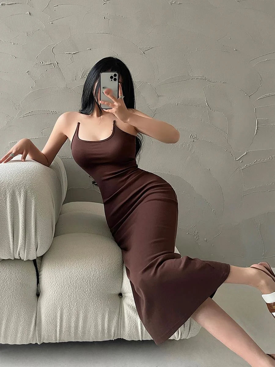 ８カラークリアストラップデザインホルターネックロングワンピース