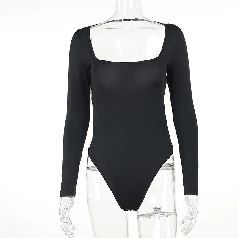 ブラックロングスリーブバックレスボディスーツ