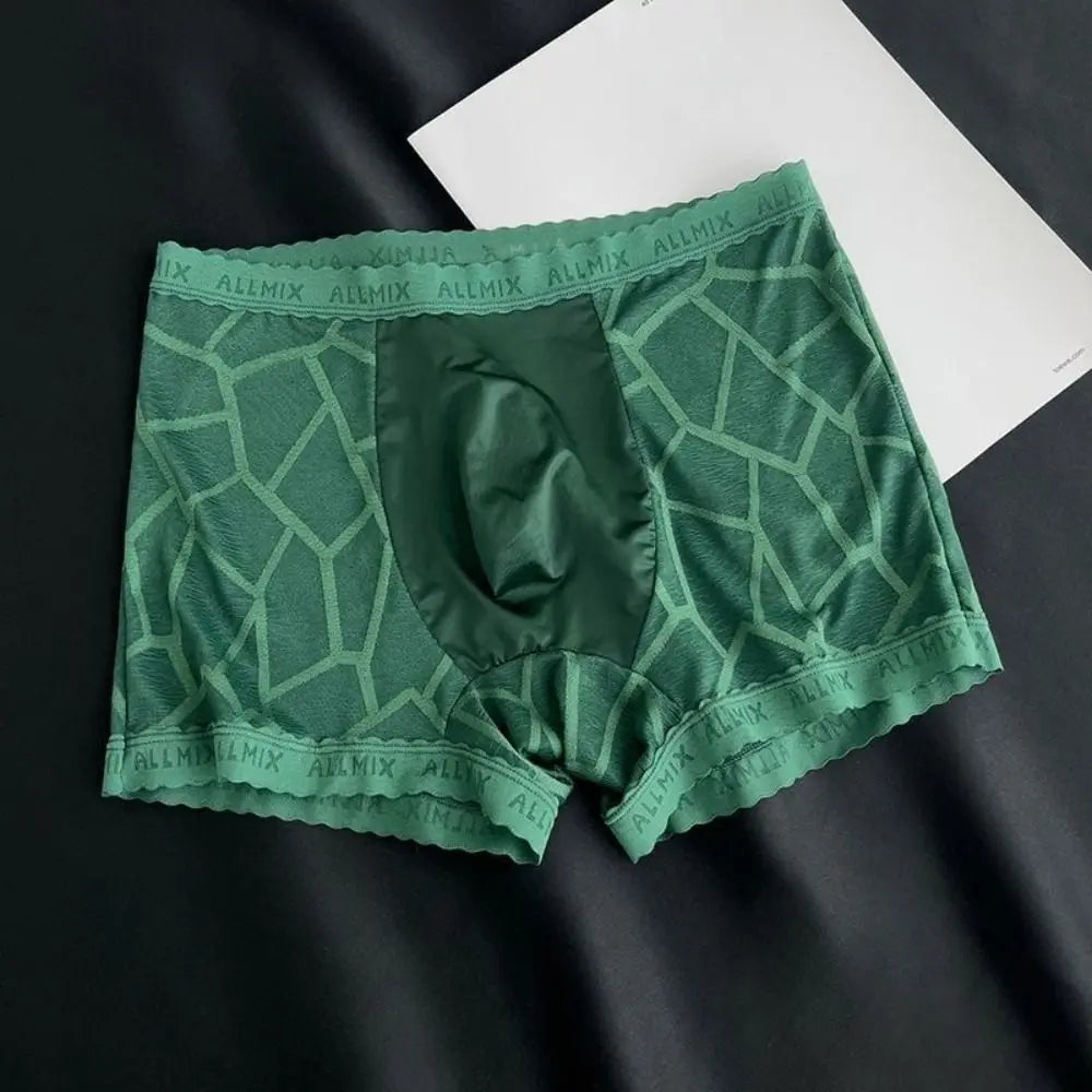 メンズチェックパターンシースルーレースボクサーショーツ