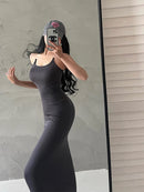 ８カラークリアストラップデザインホルターネックロングワンピース