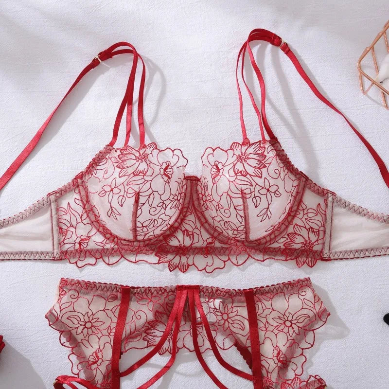 DeRossi フローラルエンブロイダリー バックレス ブラレット 2ピースSET