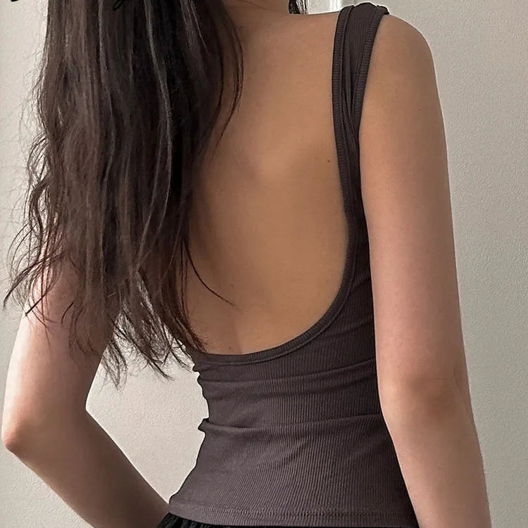 ディープバックレスサマータンクトップwithパッド