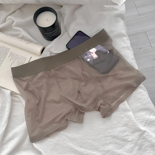 メンズシースルーアイスシルクシームレスボクサーショーツ