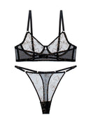 ブラック＆ベージュハートラフスケッチ刺繍ブラショーツセット