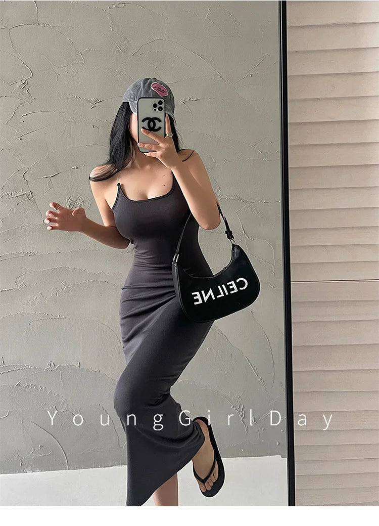 ８カラークリアストラップデザインホルターネックロングワンピース