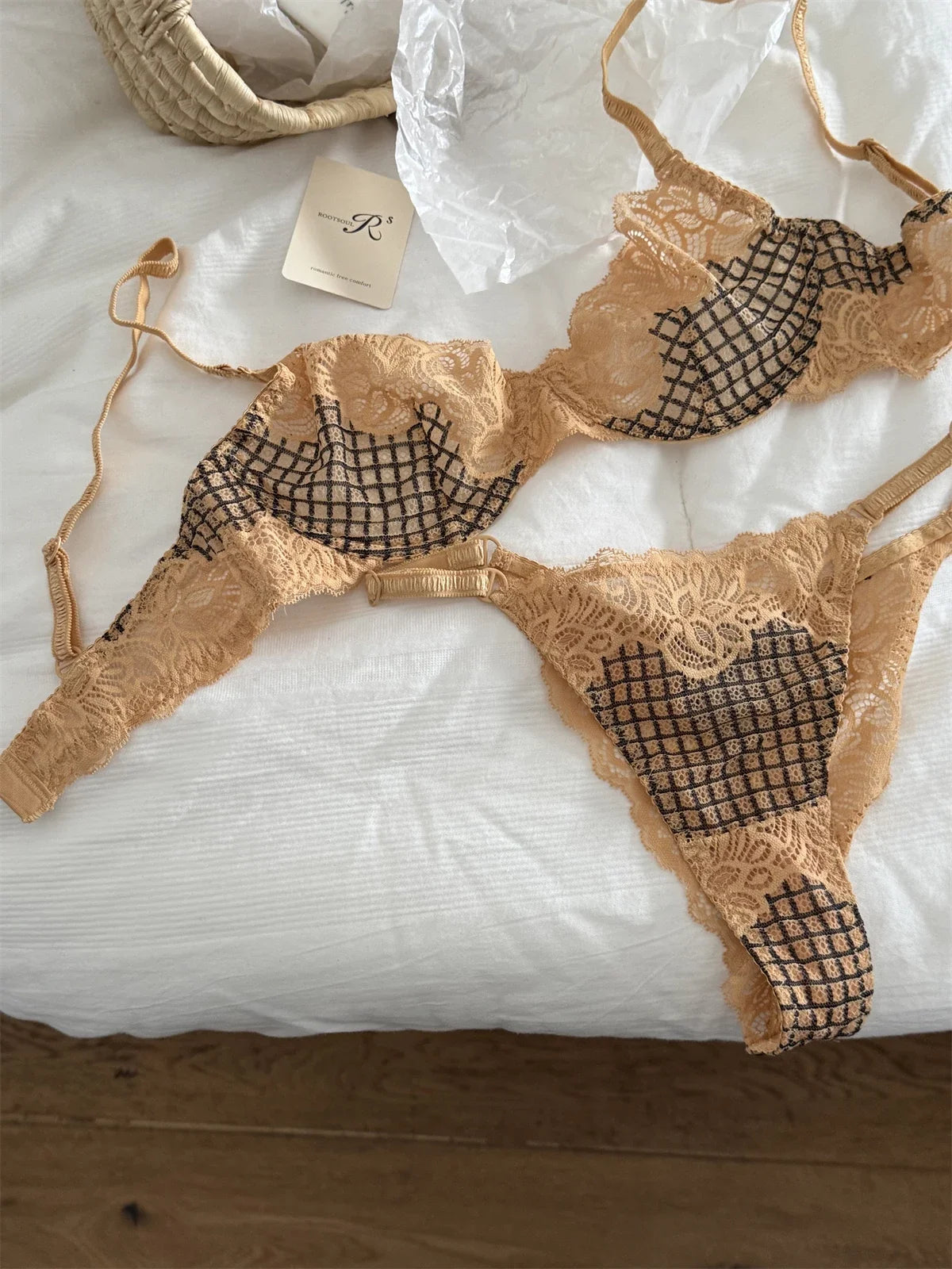 カジュアルチェックノンワイヤーブラショーツセット