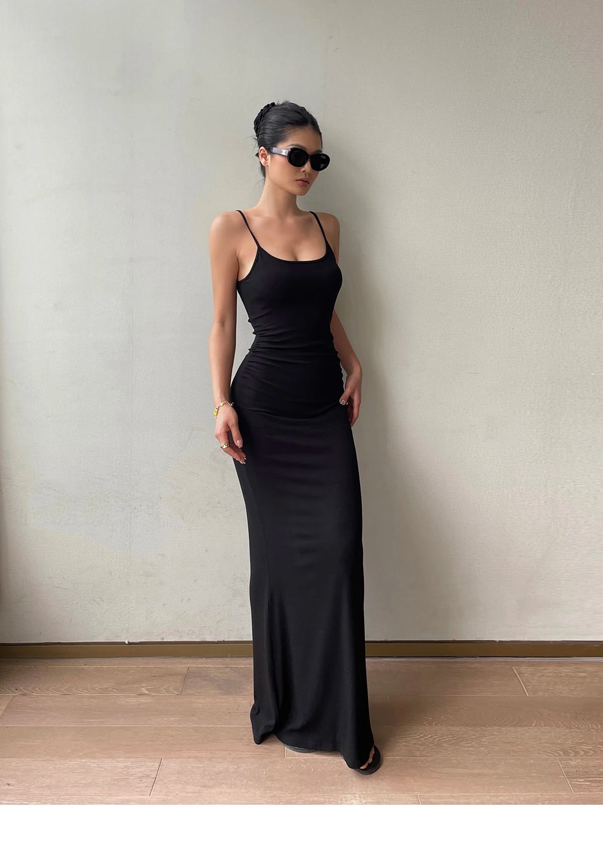 サマーブルースパゲティストラップロングドレスワンピース