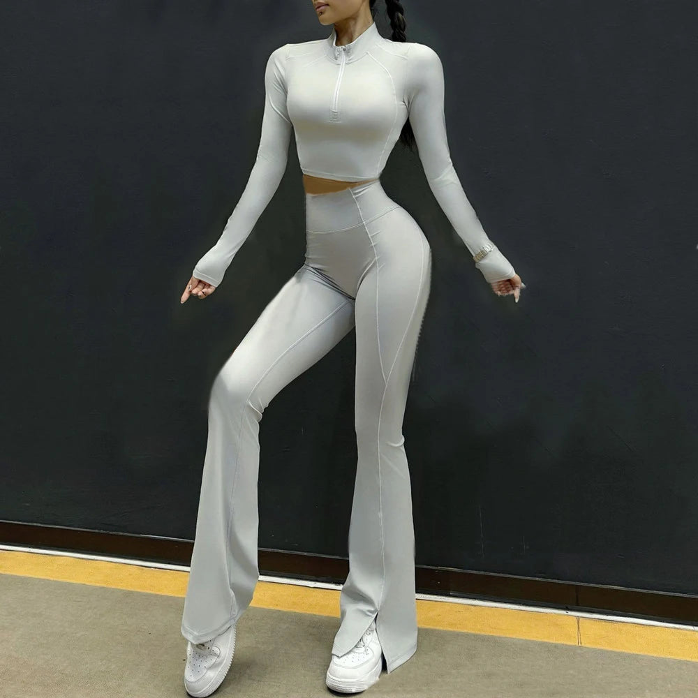 ラインデザインクロップ＆フレアセットアップ2pcs