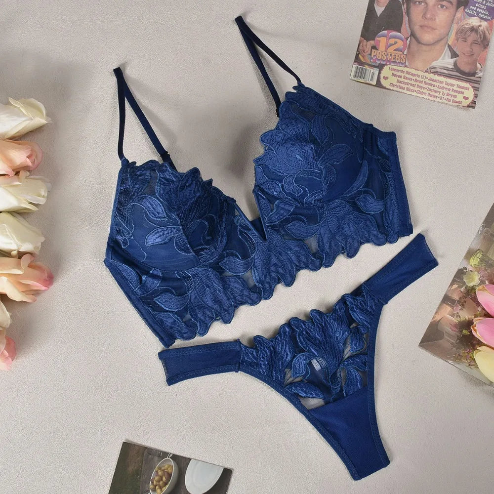 フローラル刺繍レースブラレットTバックショーツセット5カラバリ