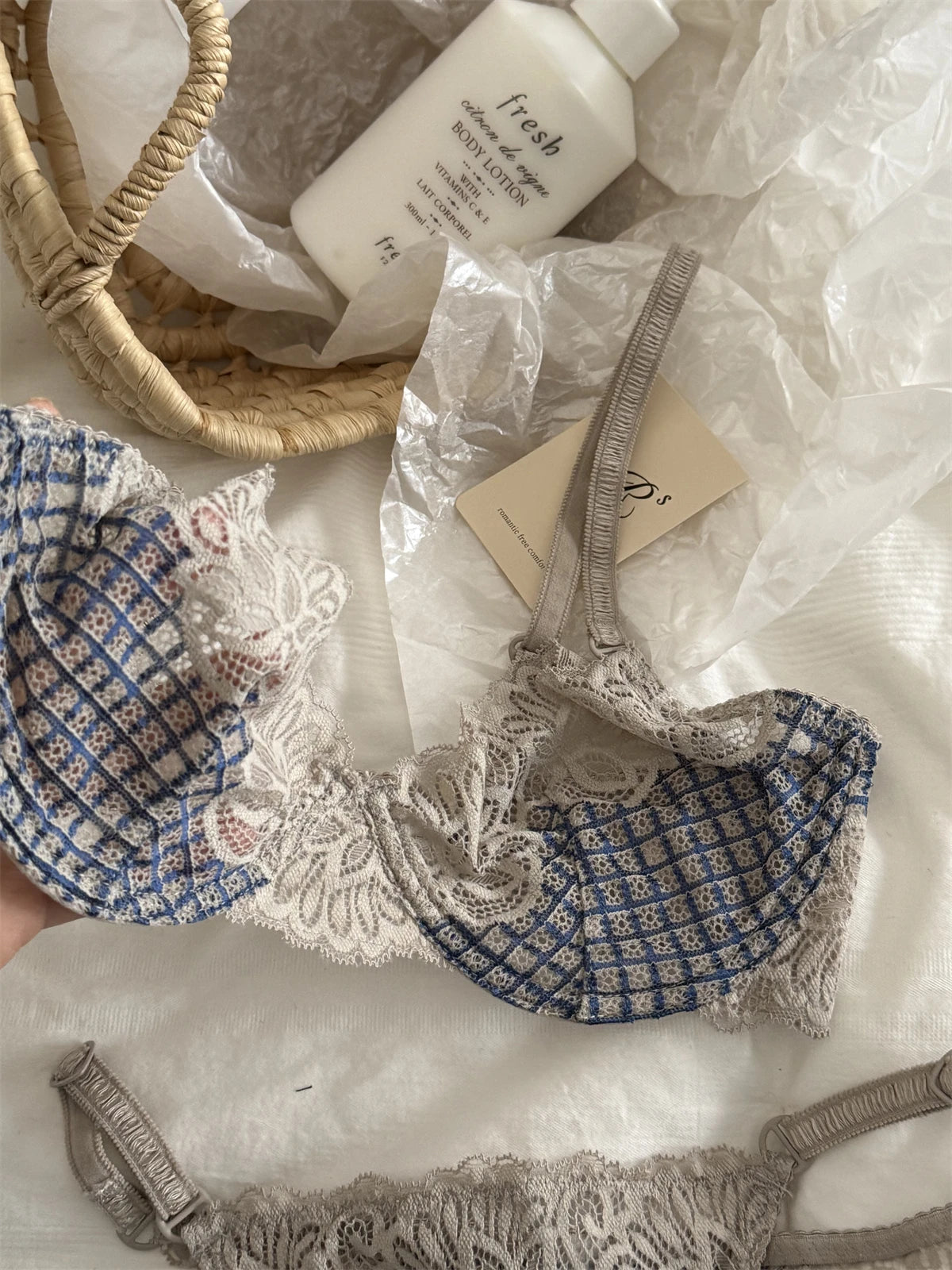 カジュアルチェックノンワイヤーブラショーツセット