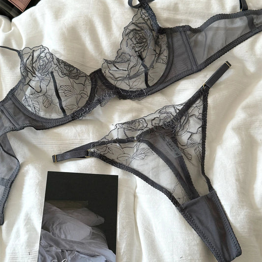 フレンチフローラルレース刺繍ブラショーツ2セット