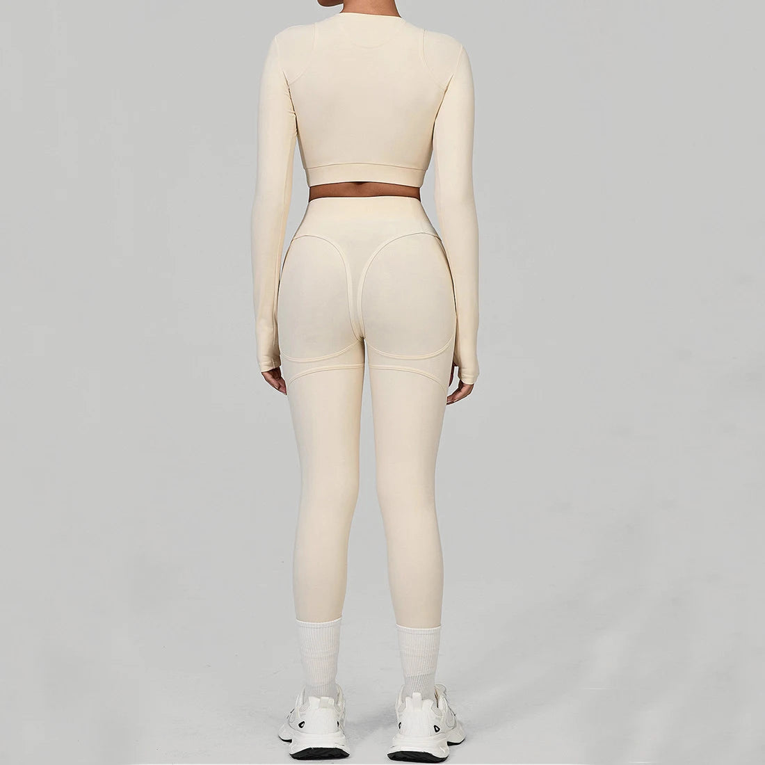 DeRossi クイックドライ ロングスリーブ クロップトップ×レギンス フィットネスセットアップ2PCS