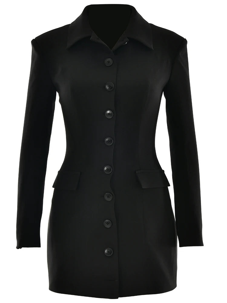 スリムブレザーワンピース（ロングスリーブ・ショルダーパッド付き）