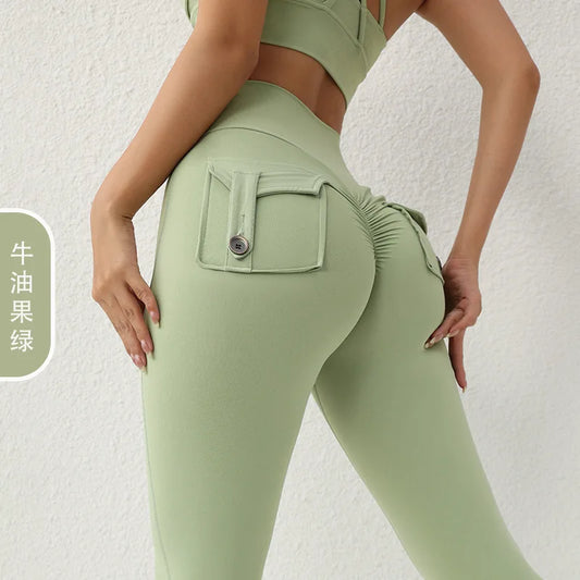 DeRossi ハイウエスト ヒップリフト ボタンポケット レギンス