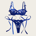 Gallery viewerに画像を読み込む, DEROSSI ブルー フローラルエンブロイダリー シアー プッシュアップ ブラショーツSET

