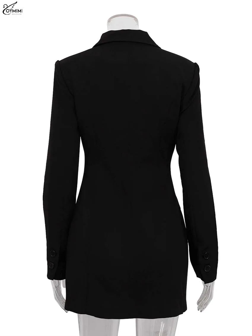 ブラックラペルカラーロングスリーブ ストレートミニドレス