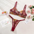 Gallery viewerに画像を読み込む, DEROSSI ボヘミアンフラワー刺繍 ブラ＆Tバックセット ダークレッド 商品写真1

