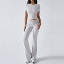 クロップ＆フレアスタイルアップウェアセットアップ2pcs