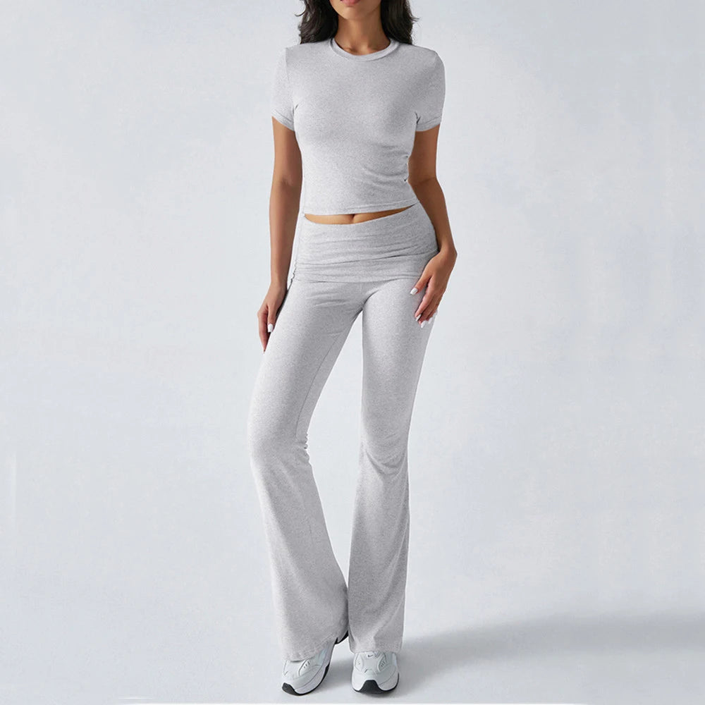 クロップ＆フレアスタイルアップウェアセットアップ2pcs