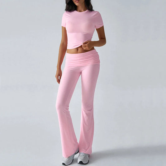 クロップ＆フレアスタイルアップウェアセットアップ2pcs