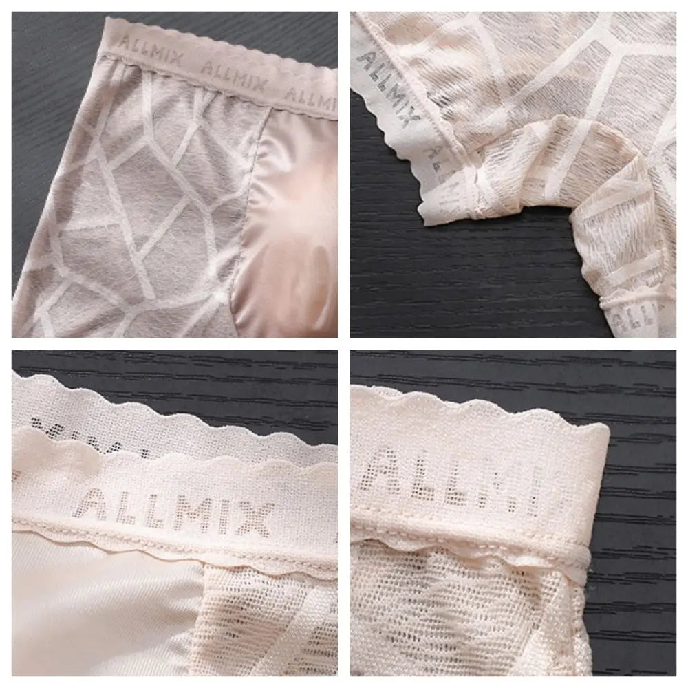 メンズチェックパターンシースルーレースボクサーショーツ