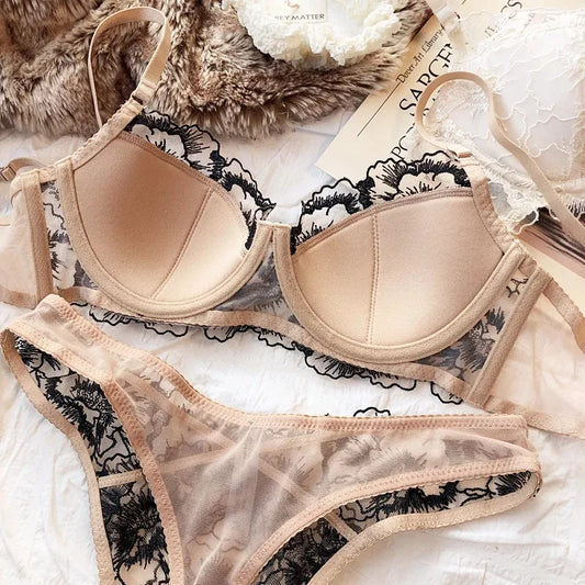 フラワーエンブロイダリー ブラ＆ガーターショーツ3pcs