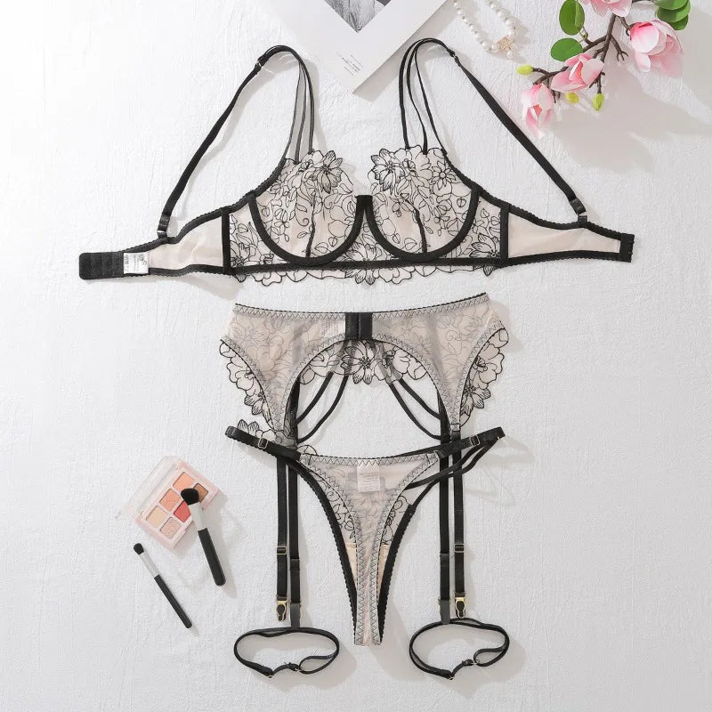 DeRossi フローラルエンブロイダリー バックレス ブラレット 2ピースSET