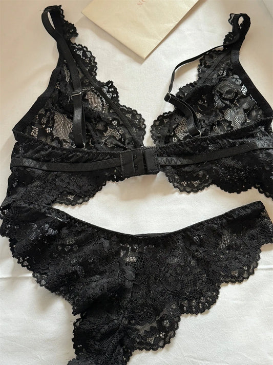 ブラックレースセンシュアルラブカップランジェリー2Pcs